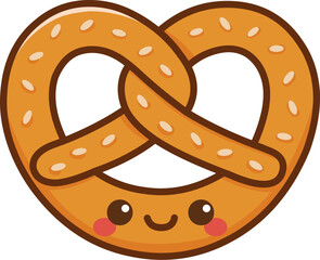 Kawaii Illustration of a Smiling Pretzel with Sesame Seeds