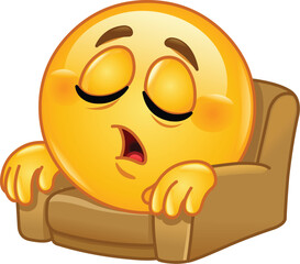 Cute Emoji Emoticon Sleeping or Napping on a Couch, Expressing Rest and Relaxation.