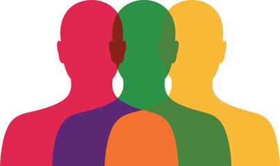 Overlapping Human Silhouettes in Bold Colors Representing Diversity Unity and Collaboration Concepts