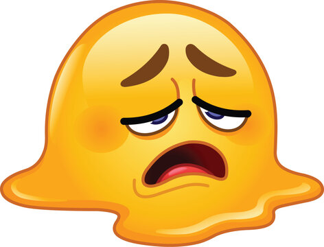 Melting Emoji Emoticon with a Tired, Droopy Face, Expressing Exhaustion or Heat
