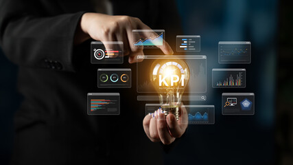 A business intelligence dashboard displaying various Key Performance Indicators (KPI). The data visualization tracks business metrics and measures performance against goals. Fermion