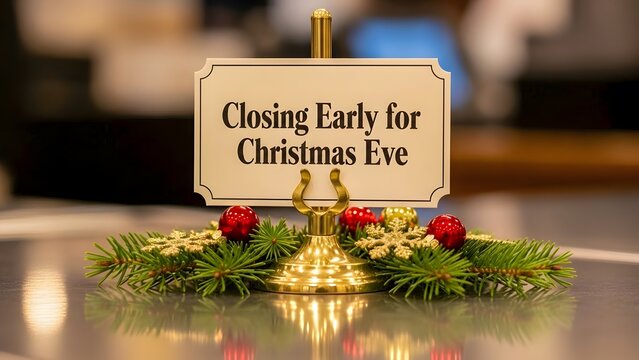 Closing Early for Christmas Eve Sign with Festive Decorations