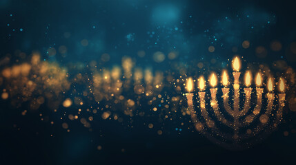 luxury hanukkah menorah with glowing candles in elegant interior setting, ornate metal design reflected on polished surface, festive jewish holiday symbol for celebration decor and seasonal greeting