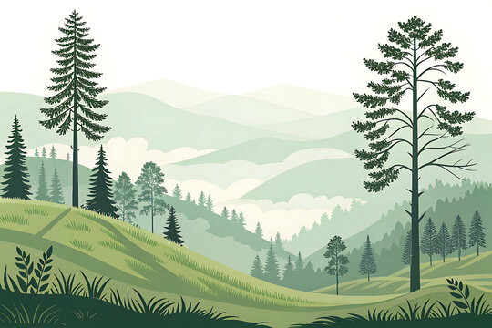 Dalhousie pine hillside landscape in soft vector detail