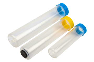 Set of plastic laboratory test tubes with colorful caps isolated on a transparent background