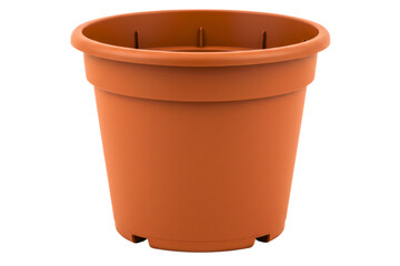 Brown plastic garden pot for planting flowers and herbs isolated on a transparent background