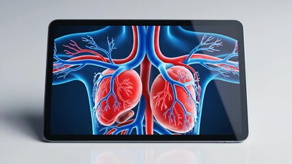Medical Technology Tablet Displaying DNA Structure and Cardiovascular System for Healthcare Innovation and Scientific Research Illustrating Genetic Code and Heart Anatomy. - Powered by Adobe