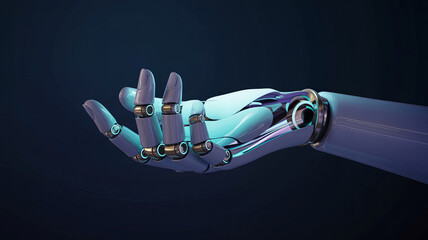 Sleek robotic arm extends a helping hand, representing artificial intelligence, advanced technology, and the future of human-machine collaboration in design concepts