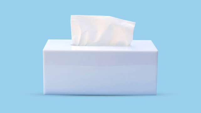 White tissue box on a blue background.