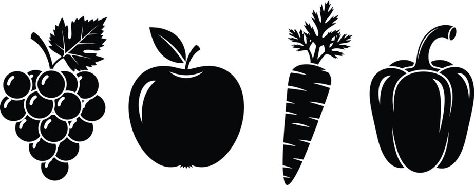 Flat design fruits and vegetables silhouette icons set