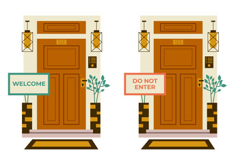 Keep close door room sign entrance exit concept. Vector flat graphic design illustration