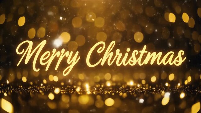 Sparkling Golden Bokeh Lights Forming the Text 'Merry Christmas' with a Festive Glow