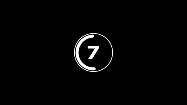 Circle countdown timer one minute animation from 15 to 0 second animation on black background with alpha channel, 15 second countdown timer, Countdown.