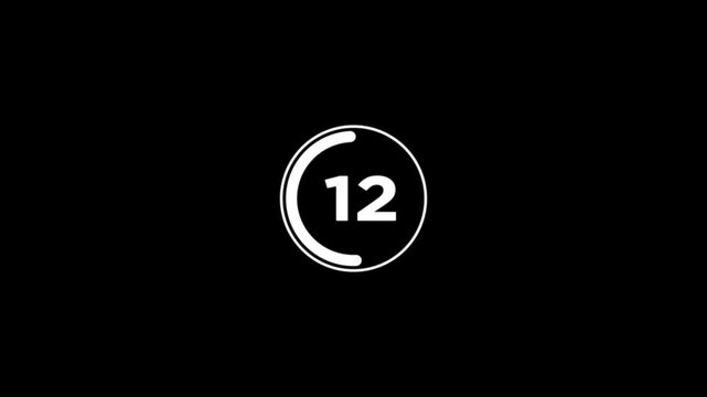 Circle countdown timer one minute animation from 25 to 0 second animation on black background with alpha channel, 25 second countdown timer, Countdown.