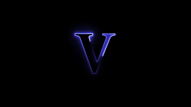 Animated glowing blue neon letter V