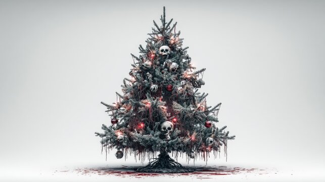 Horror Skull Christmas Tree Art on white background