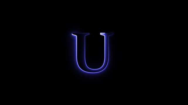 Animated glowing blue neon letter U