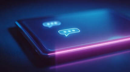 Modern neon style chat bubbles illustration for social media communications or technology business marketing campaigns, vibrant design