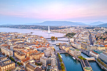 Geneva, Switzerland skyline view towards the Jet d'Eau 1861