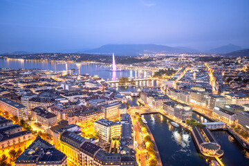 Obraz premium Geneva, Switzerland Skyline at Night 1850