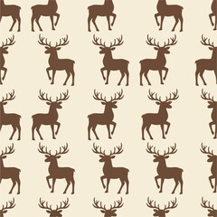 Elegant Brown Deer Silhouettes in a Seamless Pattern Design.