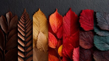 Stunning autumn leaves gradient from brown to vibrant red and deep teal, a beautiful seasonal texture for your designs