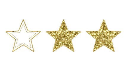 Obraz premium Three golden stars on a white background with one star being an outline and two stars being filled in