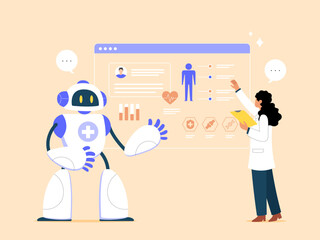 Doctors search medical information with artificial intelligence robots for accurate patient treatment, research and development