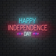 Obraz premium HAPPY INDEPENDENCE DAY Text with Soft Neon Gradient Glow on White Background Vector Illustration