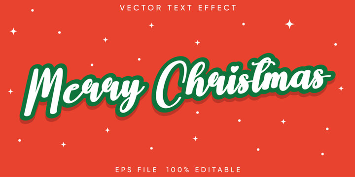 Merry Christmas Vector Script Text Effect Classic Holiday Typography with Green and White Calligraphy on Festive Red Background for Greeting Cards and Banners