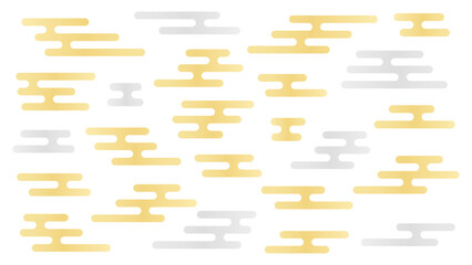 Fototapeta premium 日本の伝統的な文様のエ霞/えがすみのセット - おしゃれでかわいい和風の華やかな金色と銀色の装飾