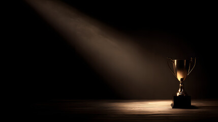 elite. A champion trophy shines under dramatic lighting, symbolizing achievement and pride. event key visuals, club posters, designed for sports event promotions and stadium branding.