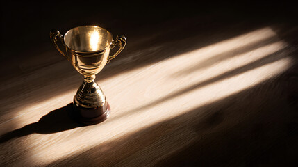 elite. A champion trophy shines under dramatic lighting, symbolizing achievement and pride. event key visuals, club posters, designed for sports event promotions and stadium branding.