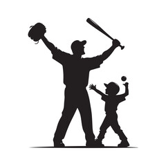 baseball dad cheering little league batter vector silhouette clip art logo design illustration