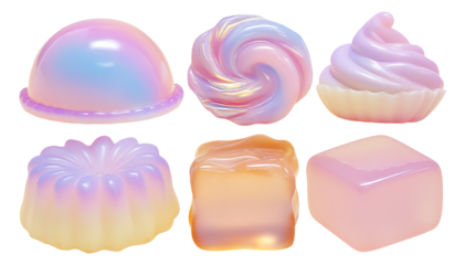 Glossy Pearlescent Miniature Dessert Resin Models on Isolated Transparent Background