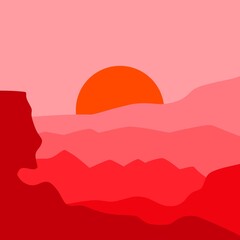 African Savanna Sunset Landscape with Acacia Trees Silhouette