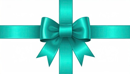 Elegant Teal Ribbon Bow on White Background for Gift Wrapping.