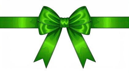 Elegant Green Ribbon Bow on White Background for Gift Wrapping and Decoration.