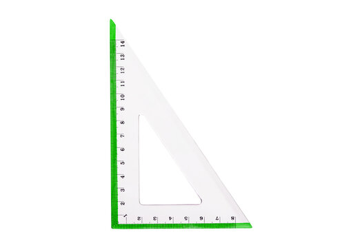 White triangle ruler with measurements isolated on transparent background