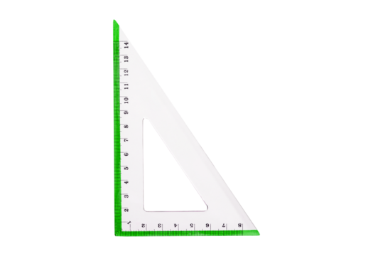 White triangle ruler with measurements isolated on transparent background