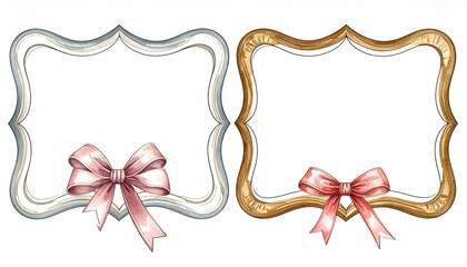 Elegant Frames with Bows - Silver and Gold Decorative Designs.