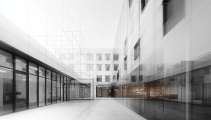 Futuristic architectural structure showcasing geometric lines and minimalistic design, highlighting modern construction and innovative urban planning.