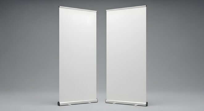 Two blank roll up banner stands for trade show or presentation