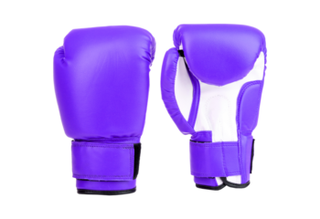 Pair of purple boxing gloves isolated on transparent background