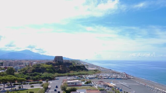 Stunning Coastal View of a Quiet Beach With Clear Blue Waters and Sunny Skies in Summer. Scalea, Calabria, Italy