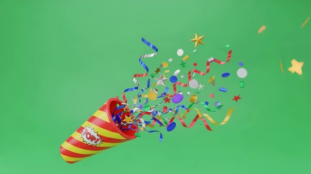 Let the celebration begin with colorful confetti streamers popping out, perfect for party invites and festive designs for all occasions