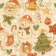 Watercolor cute christmas vintage seamless pattern