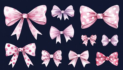 Watercolor Bows Collection - Pink Ribbon Designs for Festive Decorations.