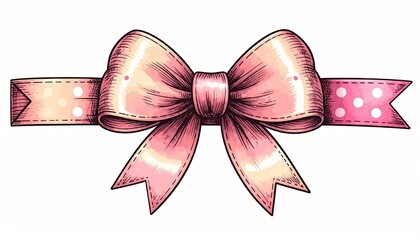 Elegant pink ribbon bow illustration with detailed shading and texture.