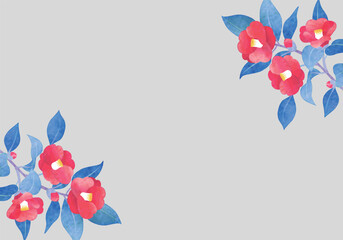 手描き水彩風　椿のフレーム